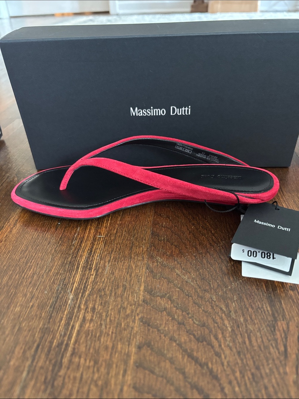 Massimo Dutti Red Suede Kitten Heels with Black Footbed